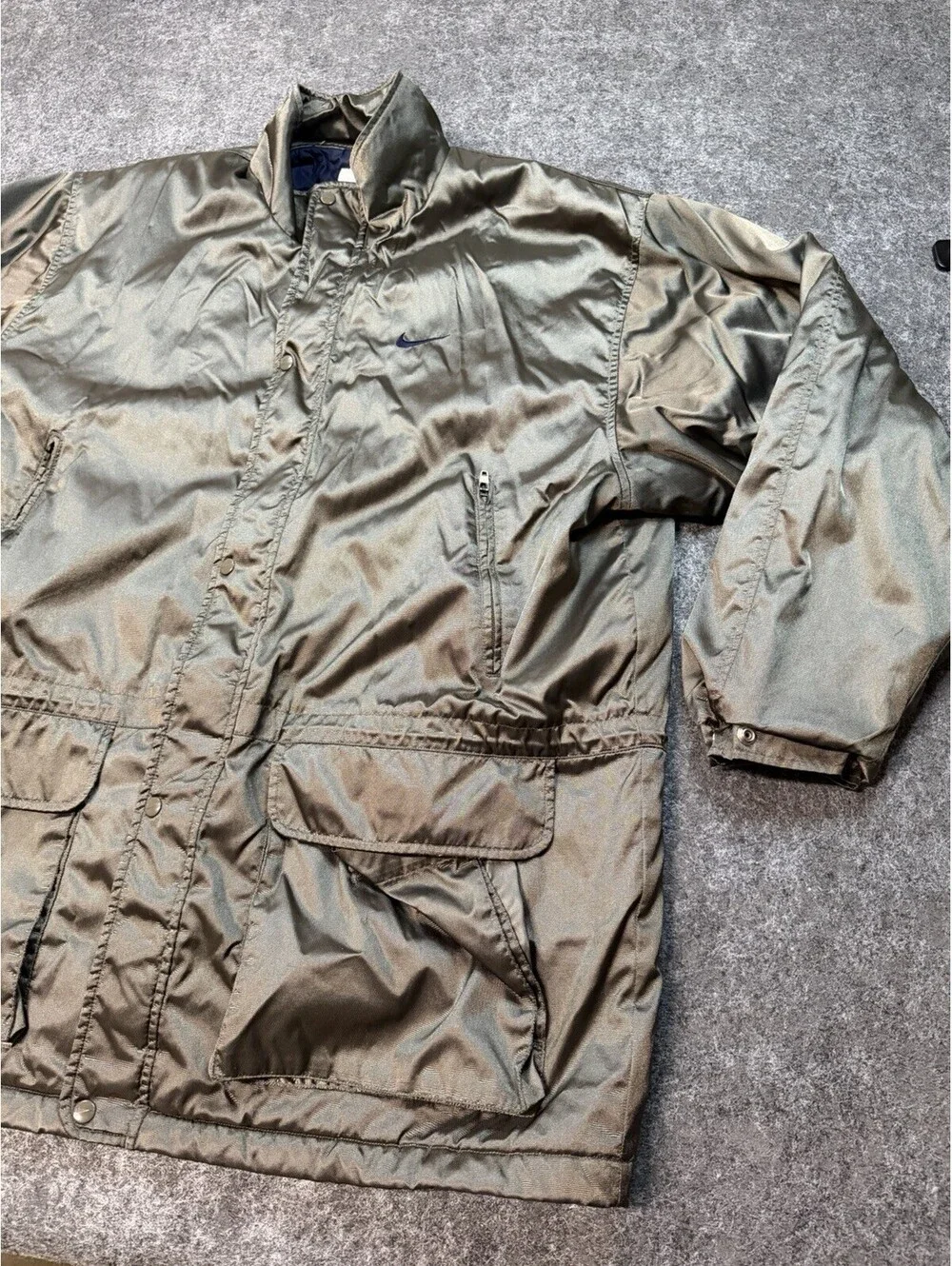 Vintage Nike Jacket Mens XL Olive Insulated Parka Coat Full Zip Snap Outdoor